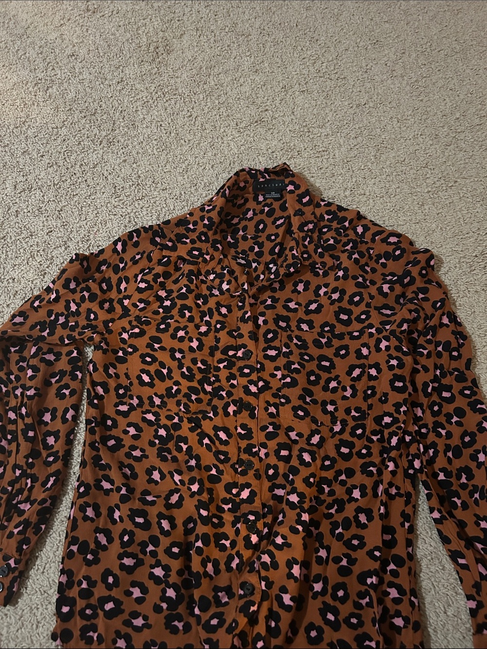 Sanctuary Brown Leopard Print Button-Down Shirt with Pink Accents